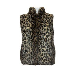 Leopard Print Faux Fur Vest Donna Salyers Fabulous-Furs For Women Small Soft